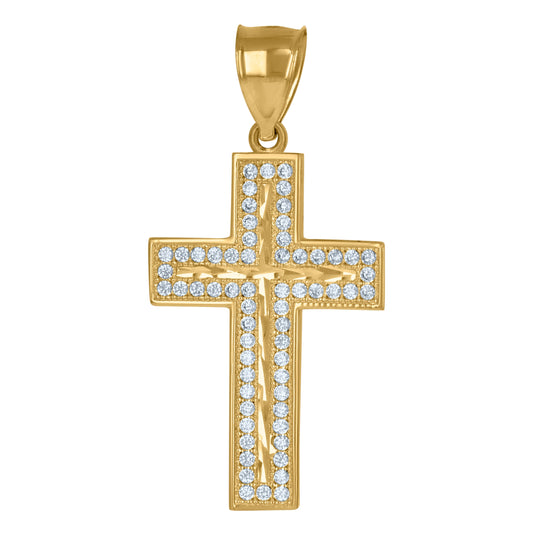 10K Two-Tone Gold Unisex Cubic Zirconia Cross Religious Charm Pendant