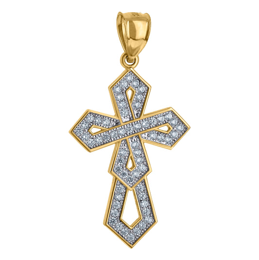 10K Two-Tone Gold Unisex Cubic Zirconia Cross Religious Charm Pendant