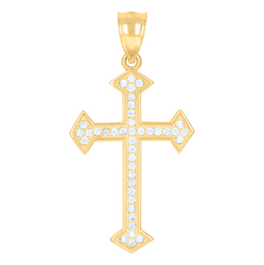 10K Gold Two-Tone Cubic-Zirconia Mens Cross Religious Charm Pendant