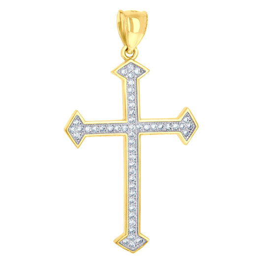 10K Gold Two-Tone Cubic-Zirconia Mens Cross Religious Charm Pendant