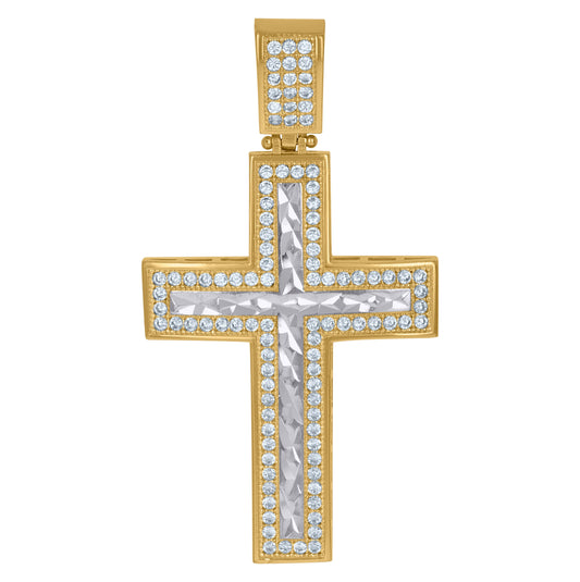10K Two-Tone Gold Unisex Cubic Zirconia Cross Religious Charm Pendant