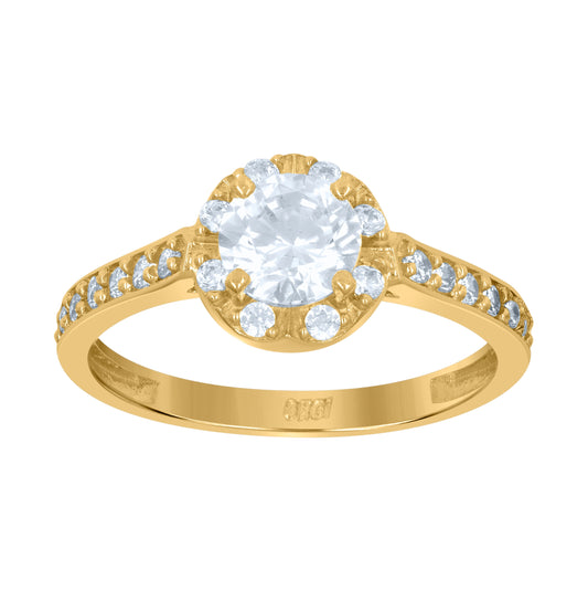 10K Two-Tone Gold Womens Cubic Zirconia Diamond Cut Halo Engagement Ring