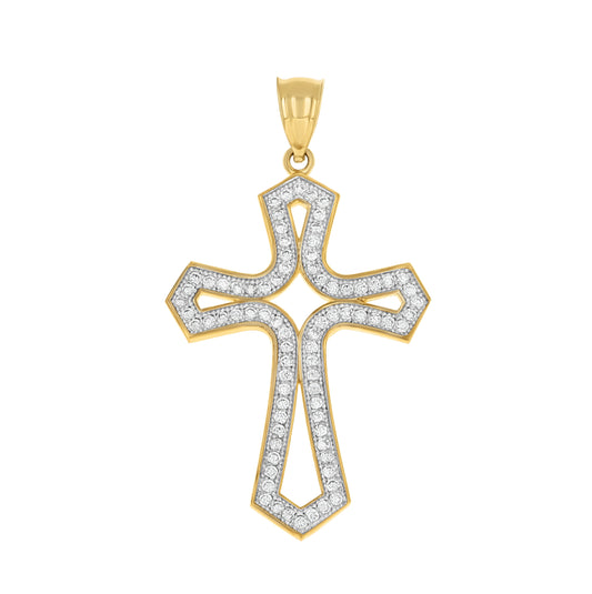 10K Two-tone Gold Mens Cubic-Zirconia Cross Religious Charm Pendant