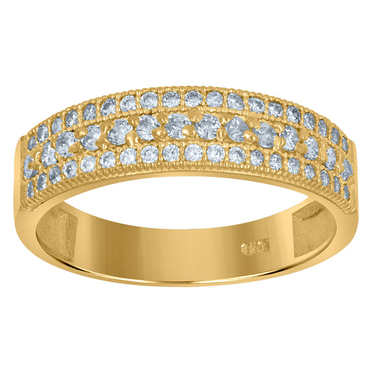 10K Two-Tone Gold Womens Round Cubic Zirconia Trio Ring Set