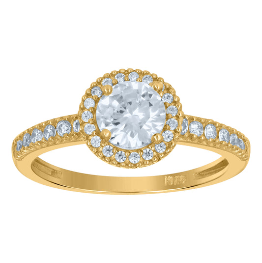 10K Two-Tone Gold Womens Cubic Zirconia Halo Engagement Ring