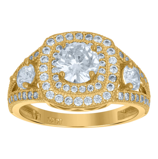 10K Two-Tone Gold Womens Round Cubic Zirconia Halo Engagement Ring