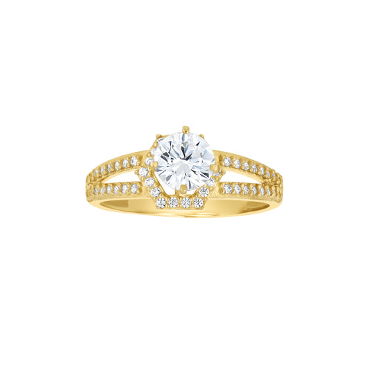 10K Two-Tone Gold Womens Round Cubic Zirconia Engagement Ring