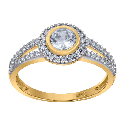 10K Two-Tone Gold Womens Cubic Zirconia Round Halo Engagement Ring