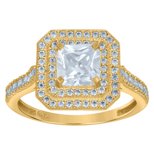 10K Two-Tone Gold Womens Princess-Cut Cubic Zirconia Halo Engagement Ring