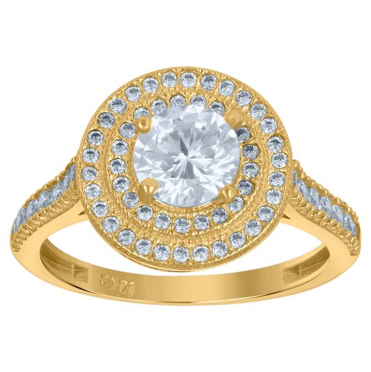 10K Two-Tone Gold Womens Round Cubic Zirconia Halo Engagement Ring