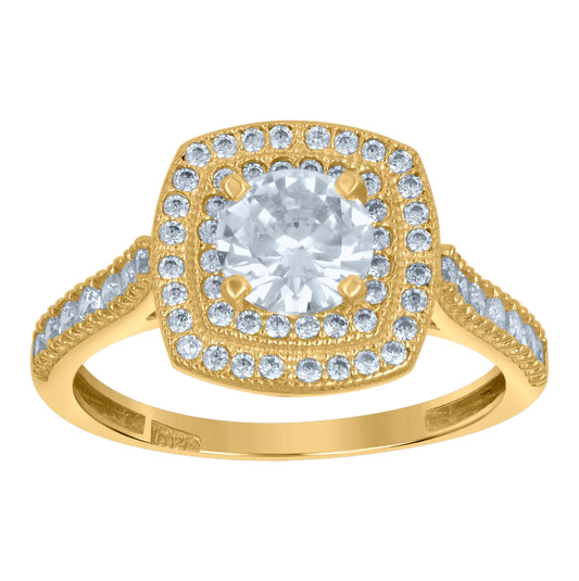 10K Two-Tone Gold Womens Round Cubic Zirconia Halo Engagement Ring