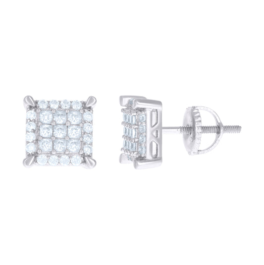 Sterling Silver Or Yellow-Tone Mens Princess Cubic Zirconia Square Stud Earrings