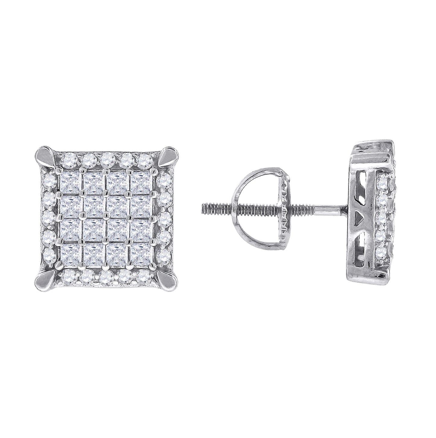 Sterling Silver Or Yellow-Tone Mens Princess Cubic Zirconia Square Stud Earrings