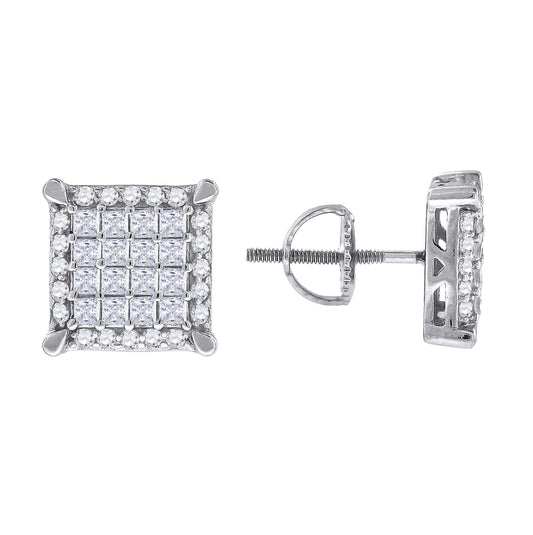 Sterling Silver Or Yellow-Tone Mens Princess Cubic Zirconia Square Stud Earrings