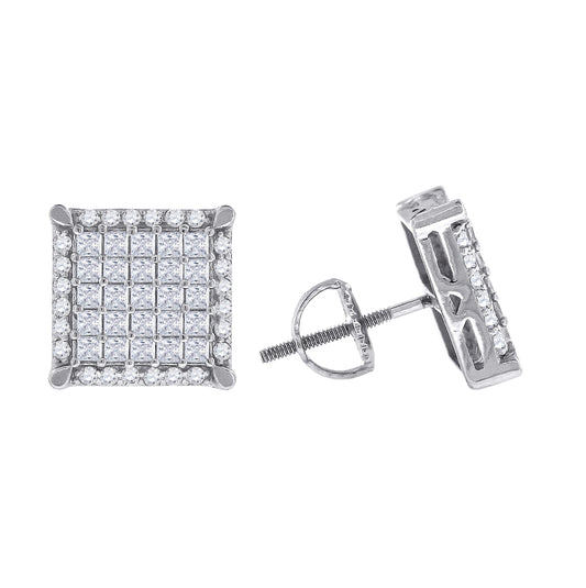 Sterling Silver Or Yellow-Tone Mens Princess Cubic Zirconia Square Stud Earrings