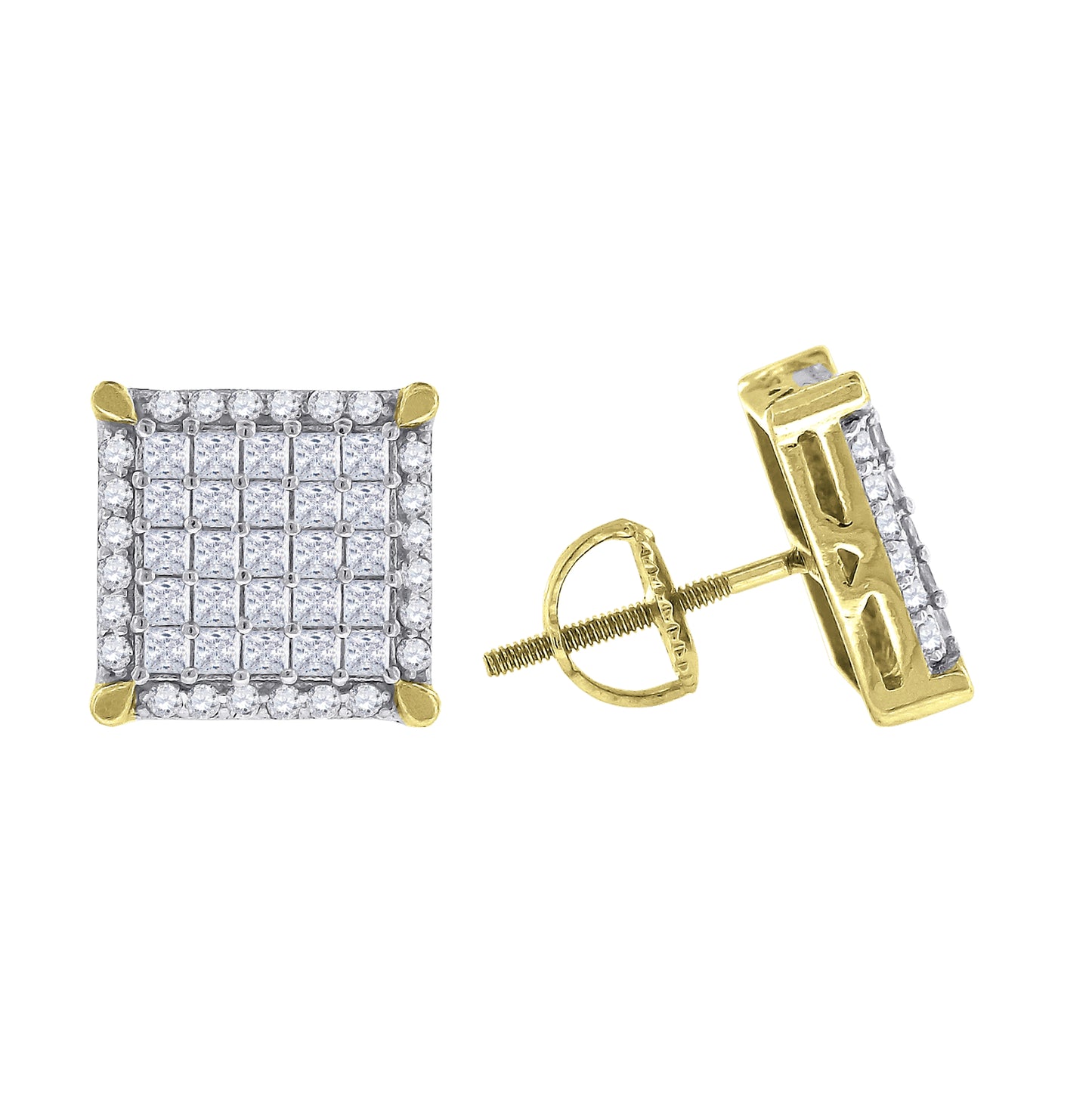 Sterling Silver Or Yellow-Tone Mens Princess Cubic Zirconia Square Stud Earrings