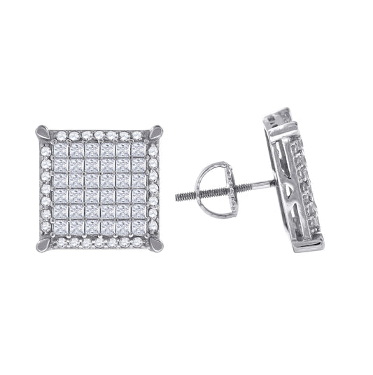 Sterling Silver Or Yellow-Tone Mens Princess Cubic Zirconia Square Stud Earrings