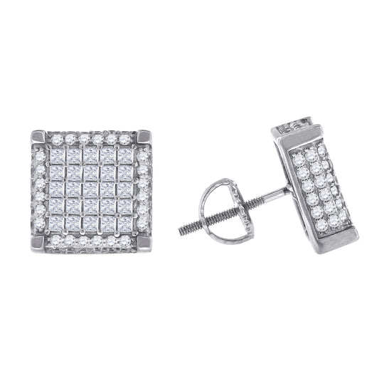 Sterling Silver Or Yellow-Tone Mens Princess Cubic Zirconia Square Stud Earrings