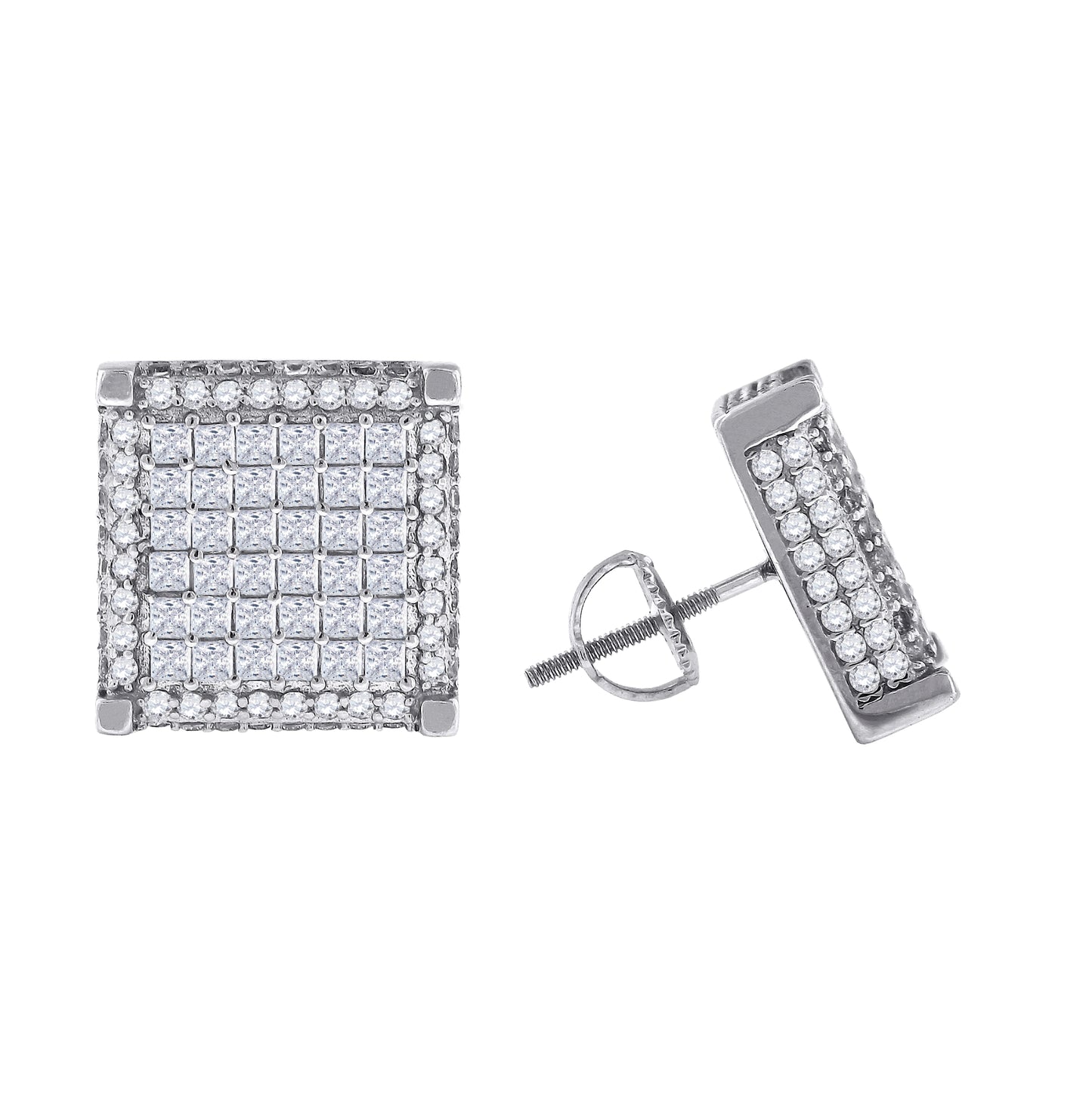Sterling Silver Or Yellow-Tone Mens Princess Cubic Zirconia Square Stud Earrings