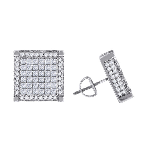 Sterling Silver Or Yellow-Tone Mens Princess Cubic Zirconia Square Stud Earrings