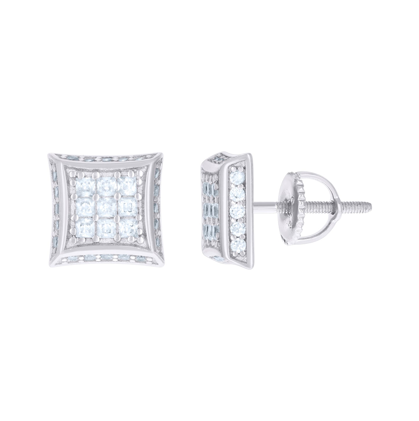 Sterling Silver Or Yellow-Tone Mens Princess Cubic Zirconia Kite Stud Earrings