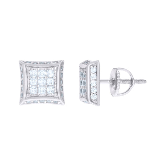 Sterling Silver Or Yellow-Tone Mens Princess Cubic Zirconia Kite Stud Earrings