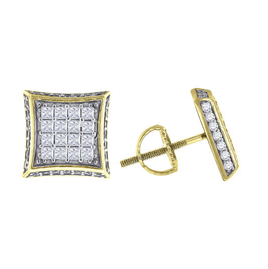 Sterling Silver Yellow-Tone Mens Princess Cubic Zirconia Kite Stud Earrings
