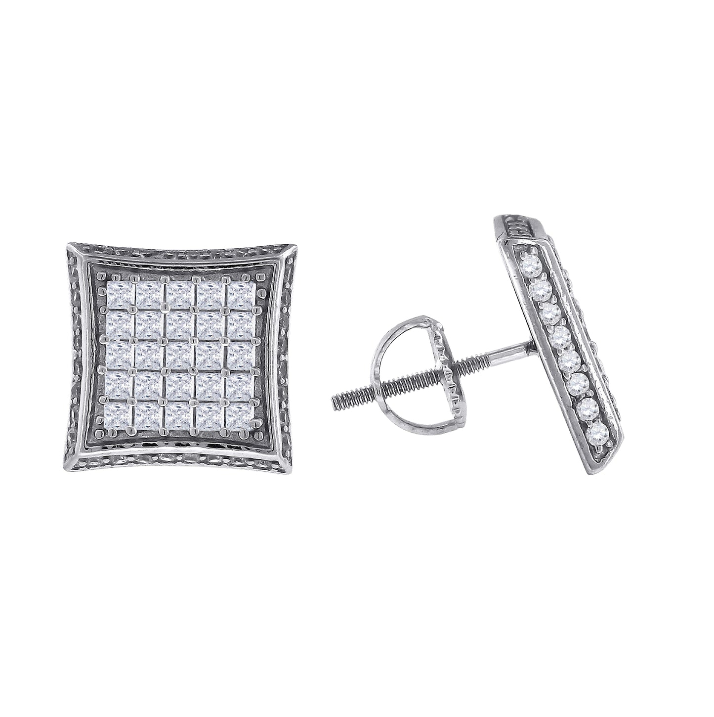 Sterling Silver Or Yellow-Tone Mens Princess Cubic Zirconia Kite Stud Earrings