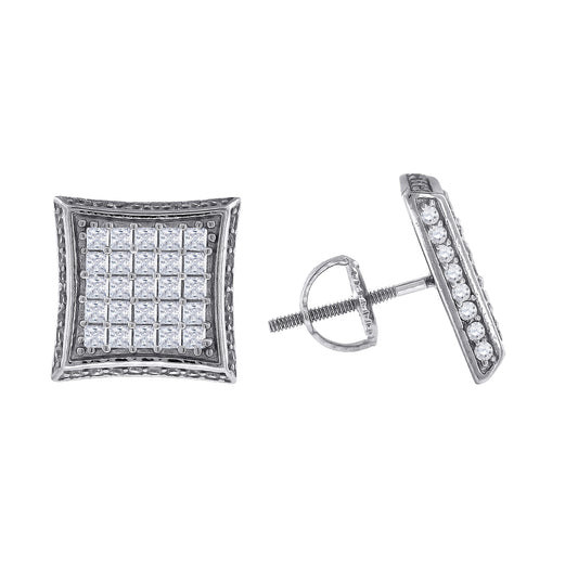 Sterling Silver Or Yellow-Tone Mens Princess Cubic Zirconia Kite Stud Earrings