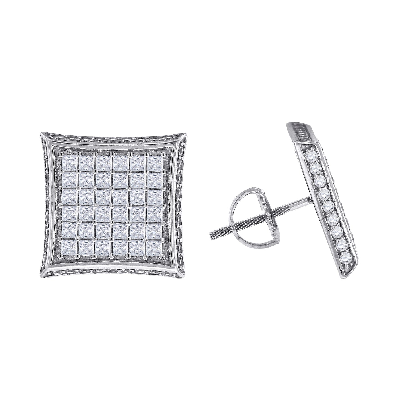 Sterling Silver Or Yellow-Tone Mens Princess Cubic Zirconia Kite Stud Earrings