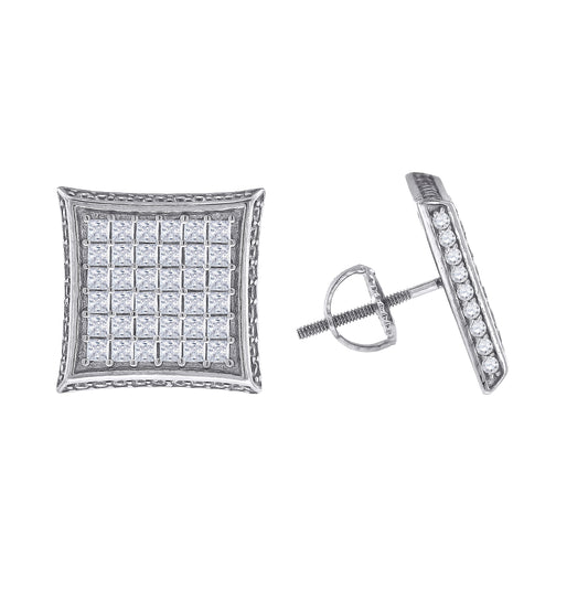 Sterling Silver Or Yellow-Tone Mens Princess Cubic Zirconia Kite Stud Earrings