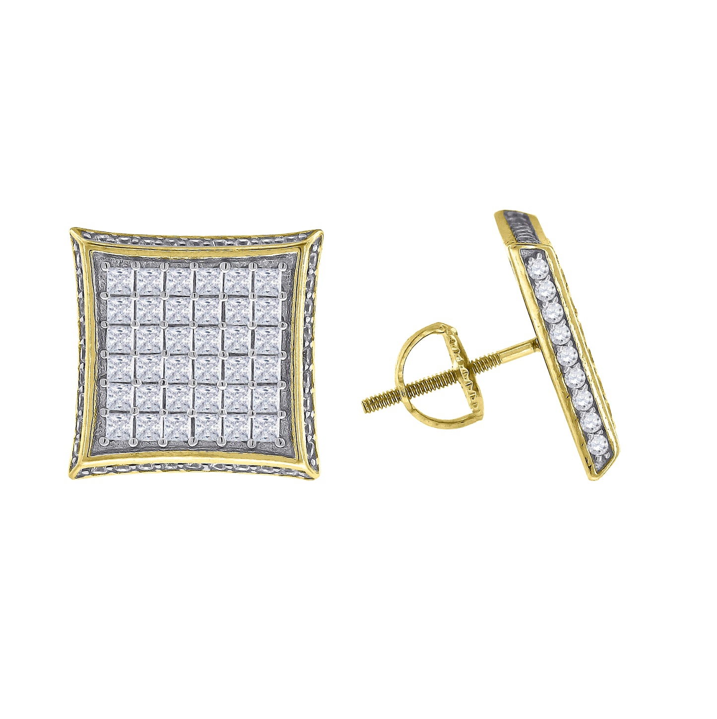 Sterling Silver Or Yellow-Tone Mens Princess Cubic Zirconia Kite Stud Earrings