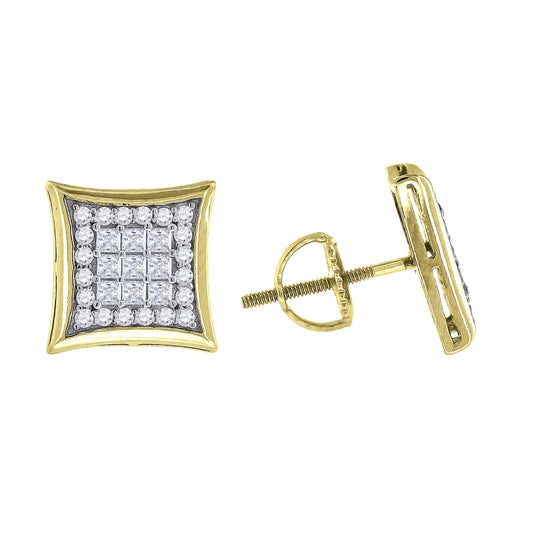 Sterling Silver Yellow-Tone Mens Princess Cubic Zirconia Kite Stud Earrings