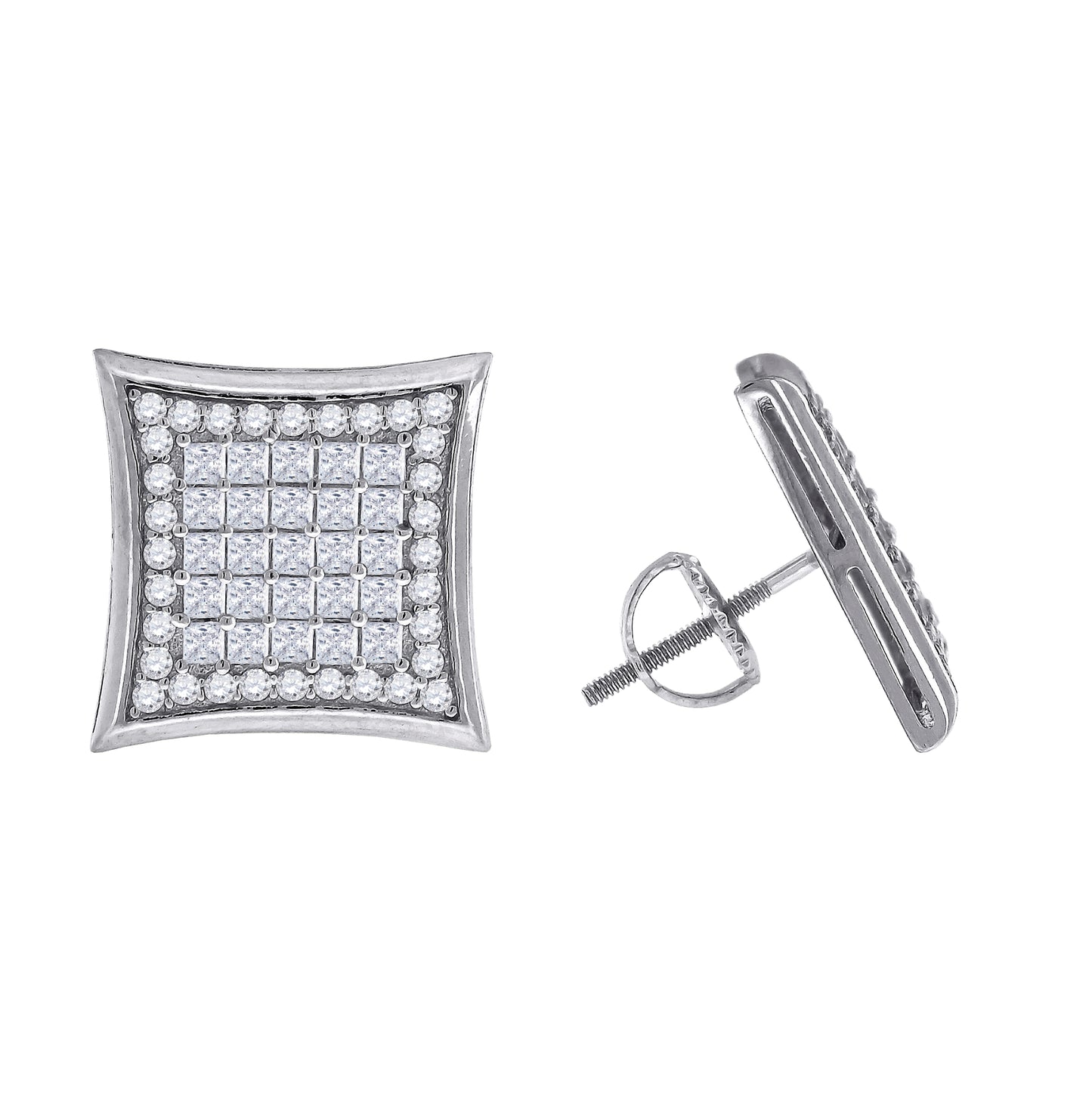 Sterling Silver Or Yellow-Tone Mens Princess Cubic Zirconia Kite Stud Earrings