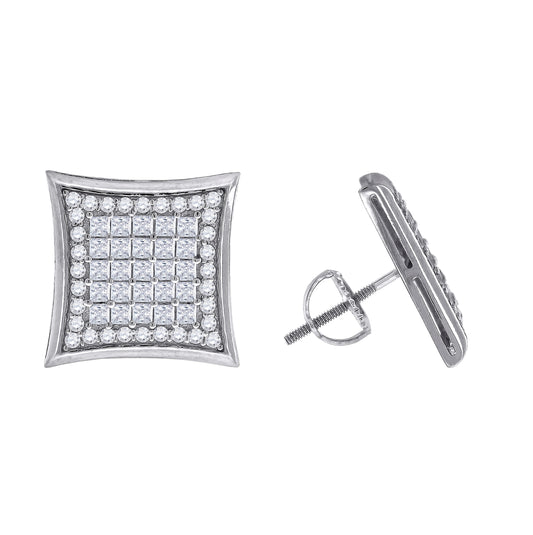Sterling Silver Or Yellow-Tone Mens Princess Cubic Zirconia Kite Stud Earrings