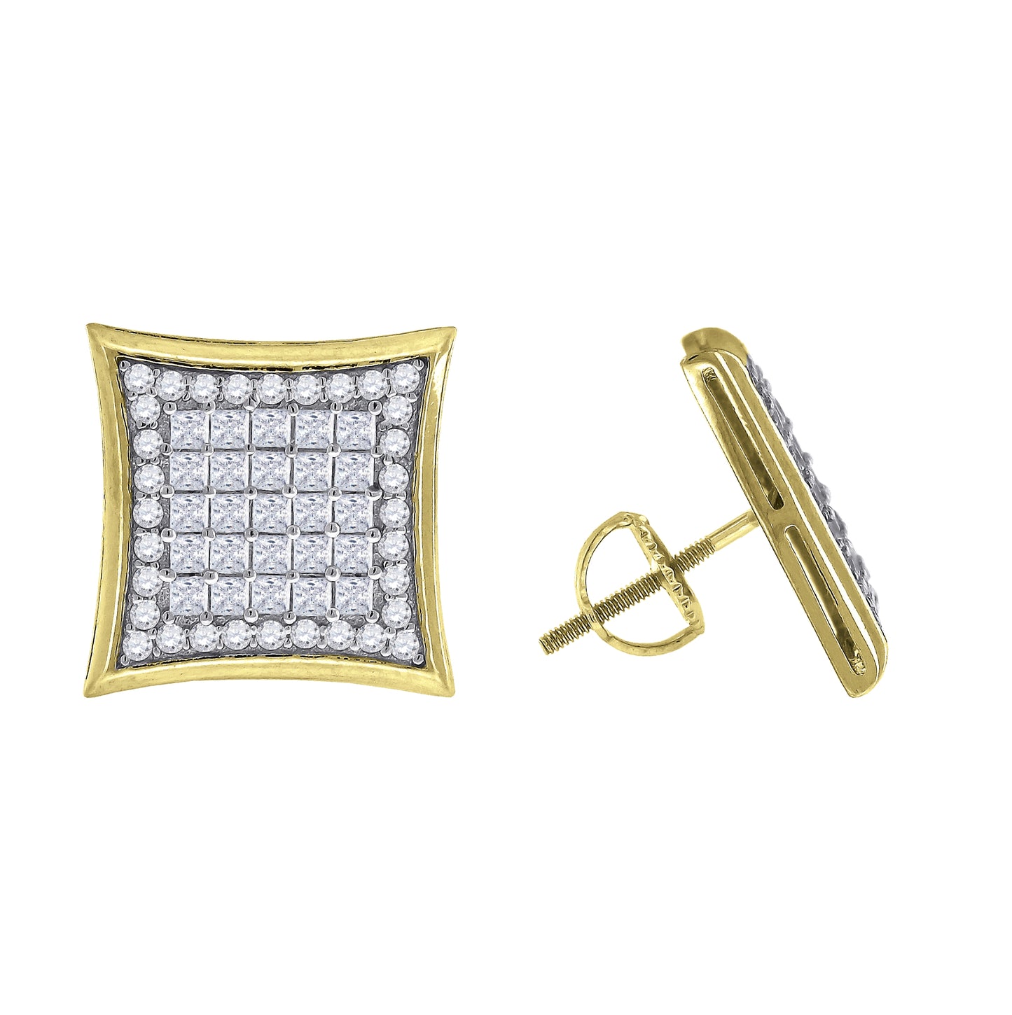 Sterling Silver Or Yellow-Tone Mens Princess Cubic Zirconia Kite Stud Earrings