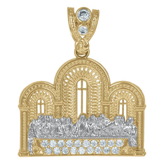 10K Two-Tone Gold Mens Cubic Zirconia Last Supper Religious Charm Pendant