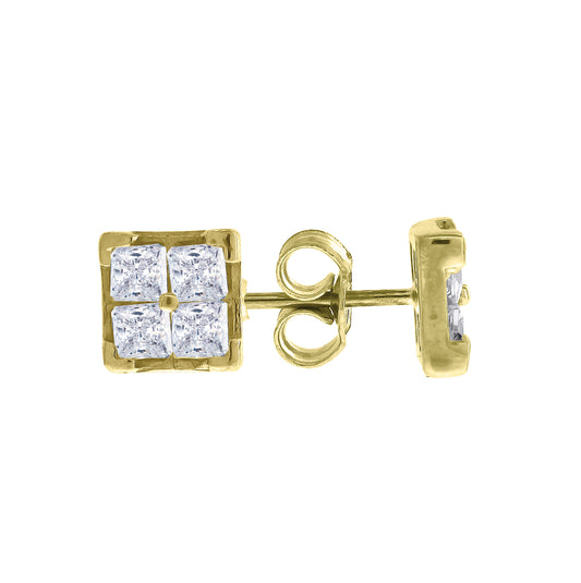 10K Yellow Gold Mens Princess Cut Cubic-Zirconia Cubic Zirconia Square Stud Earrings