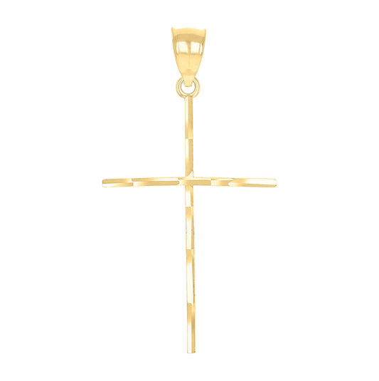 10K Gold Two-Tone Diamond-Cut Mens Cross Religious Charm Pendant