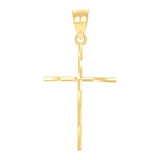 10K Yellow Gold Diamond-Cut Unisex Cross Religious Charm Pendant