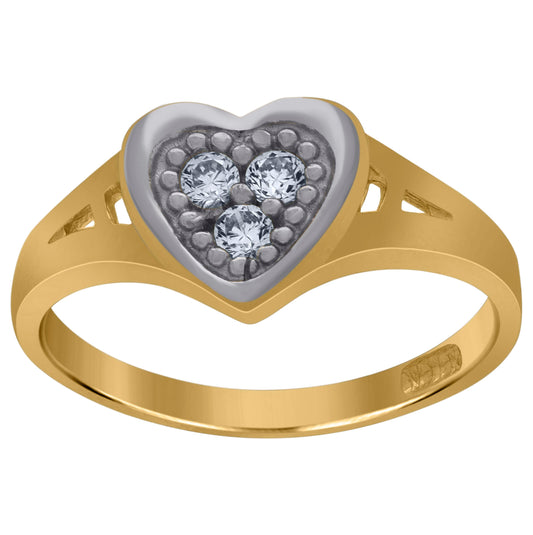 10K Gold Womens Two-Tone Cubic-Zirconia Heart Band Ring