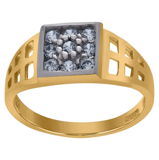 10K Two-Tone Gold Womens Round Cubic Zirconia Square Engagement Ring