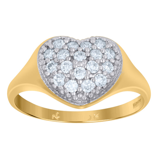 10K Gold Womens Two-Tone Cubic-Zirconia Heart Band Ring