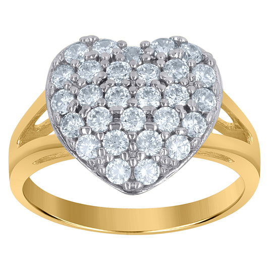 10K Gold Womens Two-Tone Cubic-Zirconia Heart Band Ring
