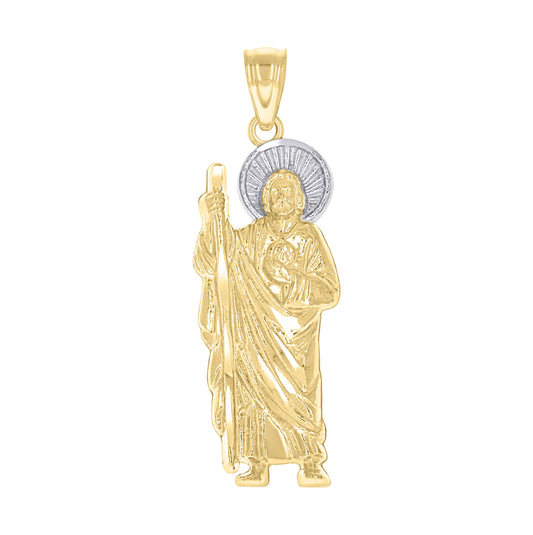 10K Two-Tone Gold Diamond-Cut Unisex Saint Jude Religious Charm Pendant