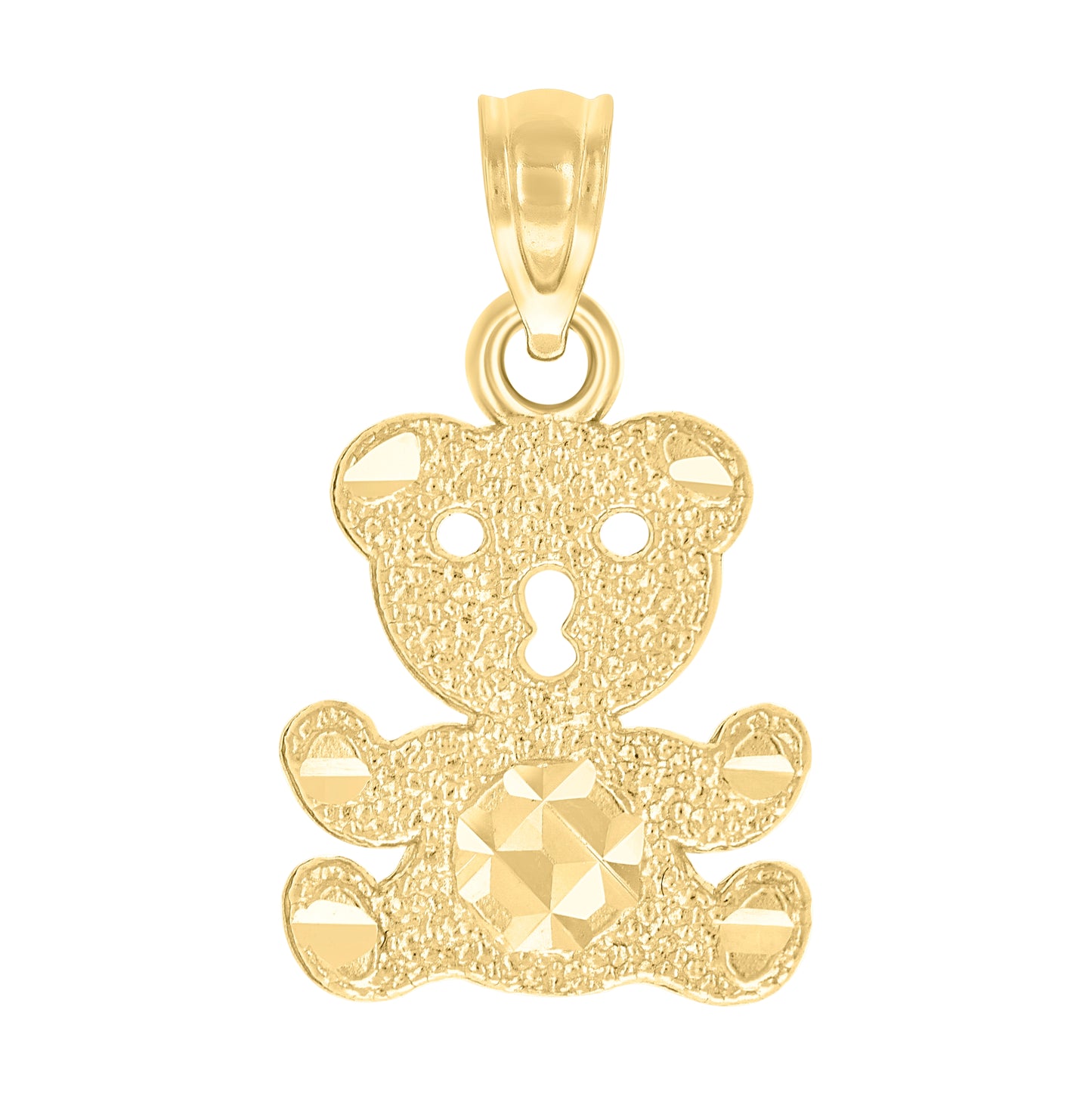 10K Yellow Gold Womens Textured Teddy Bear Charm Pendant