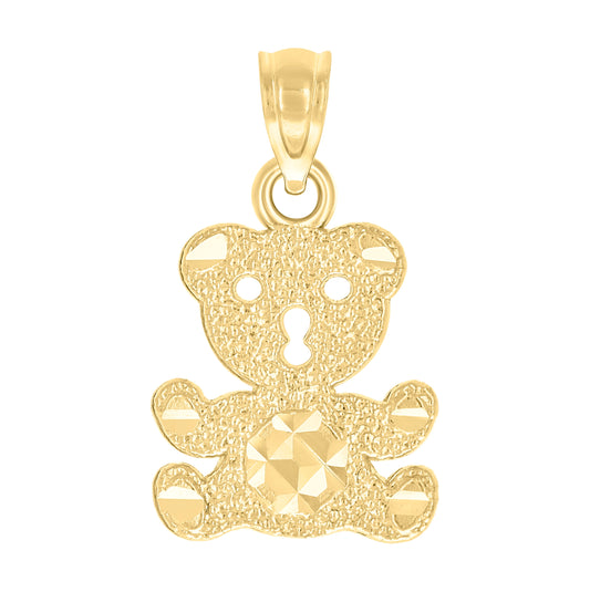 10K Yellow Gold Womens Textured Teddy Bear Charm Pendant