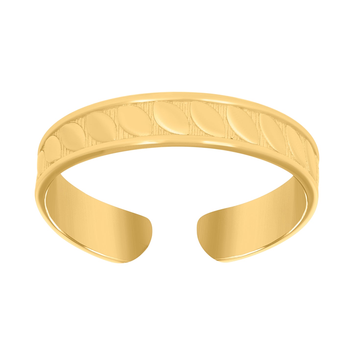 10K Yellow Gold Womens Textured Leaf Toe Ring
