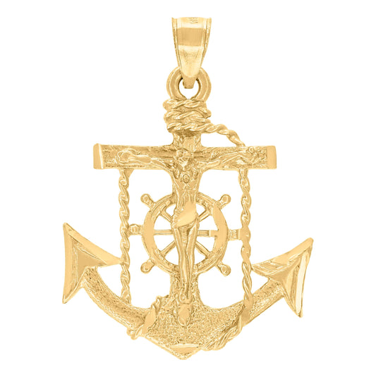 10K Yellow Gold Mens Women Mariner Crucifix Religious Charm Pendant