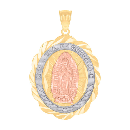 10K Gold Tri-Color Diamond-Cut Womens Ntra Sra De Guadalupe Religious Charm Pendant